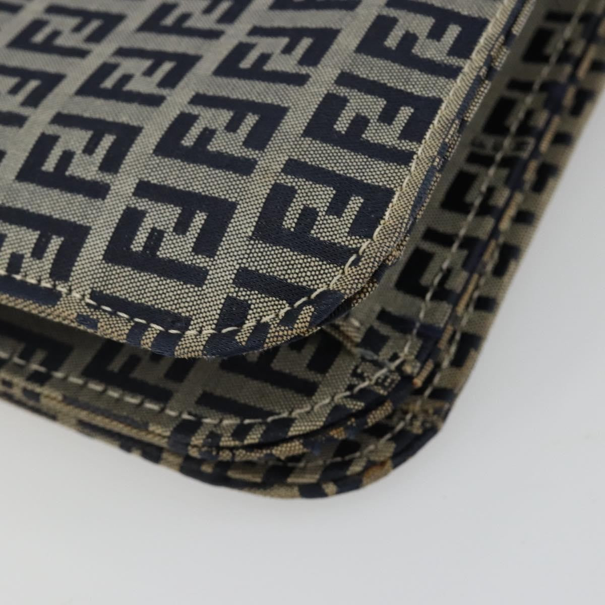 Fendi FENDI Zucchino Canvas Shoulder Bag Navy Silver Authentic 182201V