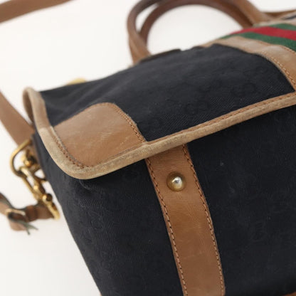 Gucci GUCCI Web Sherry Line GG Canvas Hand Bag 2way Black Gold Authentic gh1528