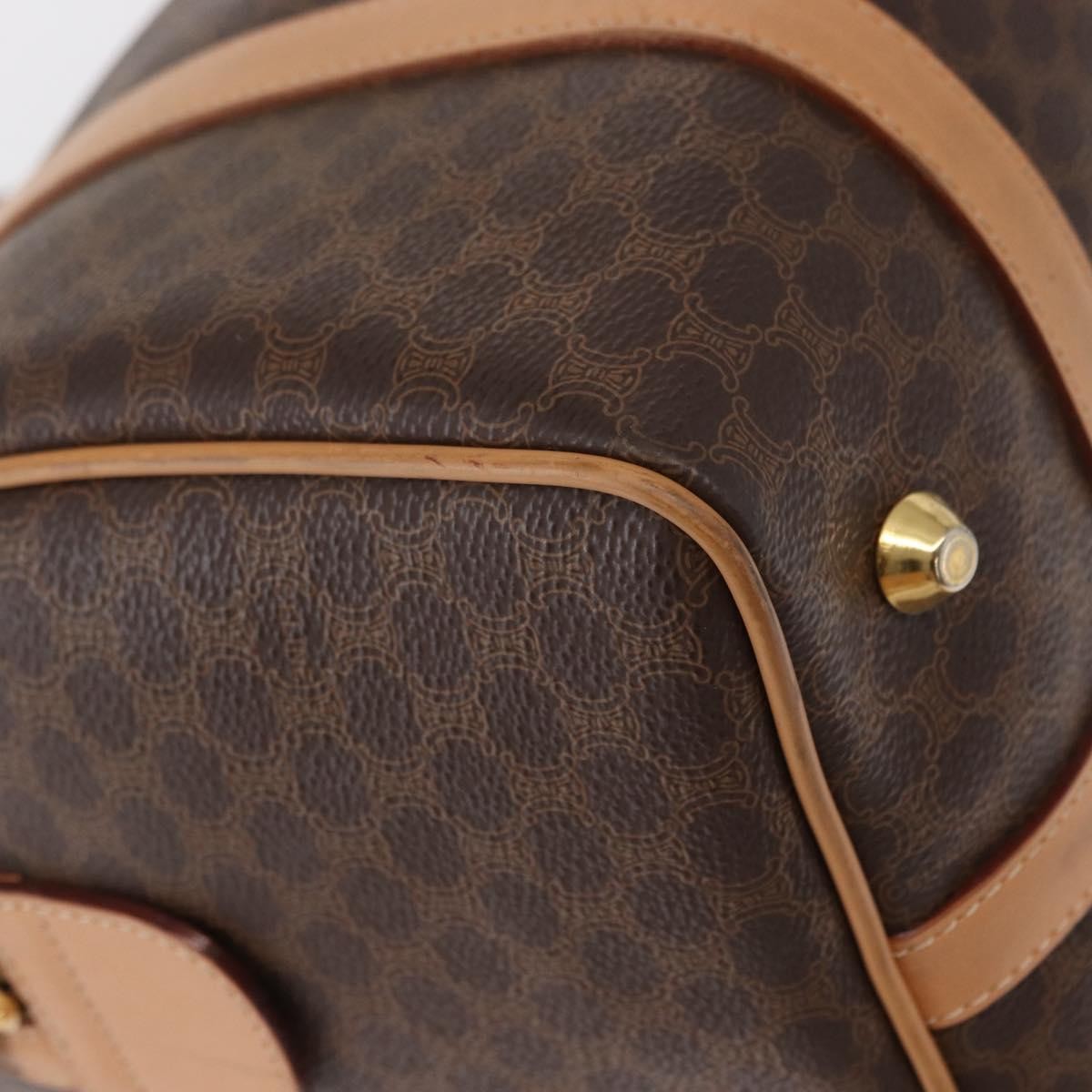 Celine CELINE Macadam Canvas Boston Bag PVC Brown Gold Authentic 152724