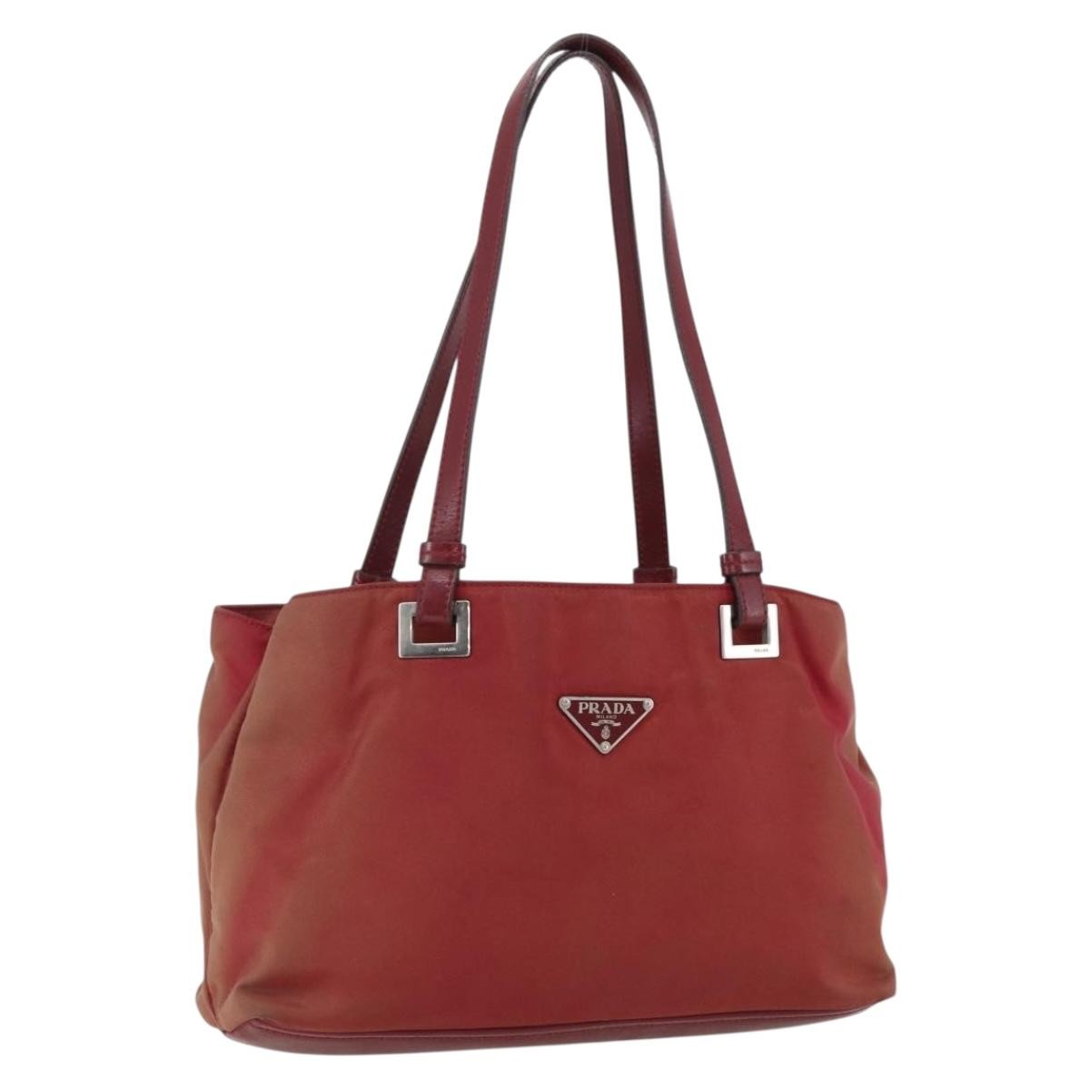 Prada PRADA Hand Bag Nylon Red Silver Authentic 170383