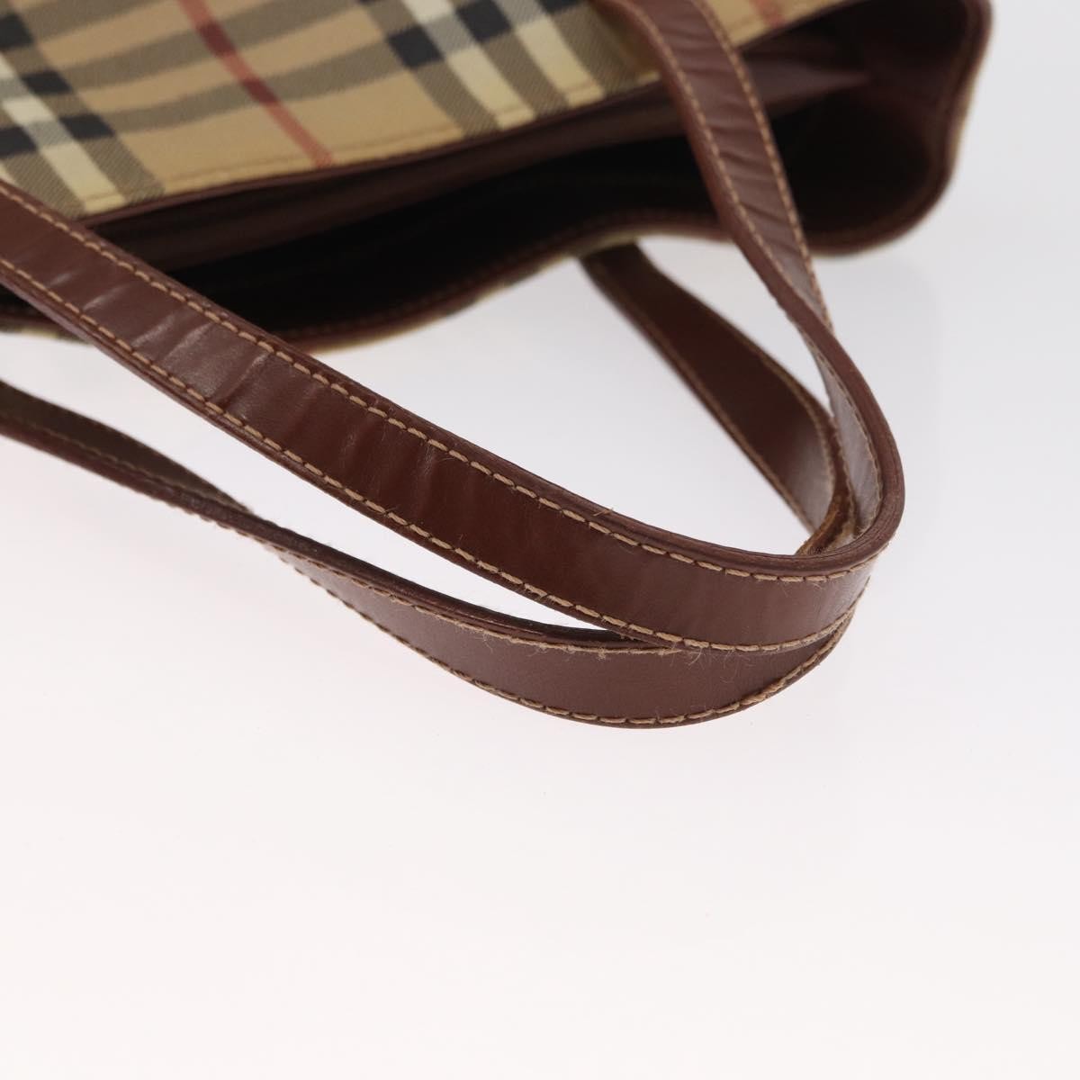 Burberry BURBERRY Nova Check Hand Bag PVC Beige Gold Authentic BA9597