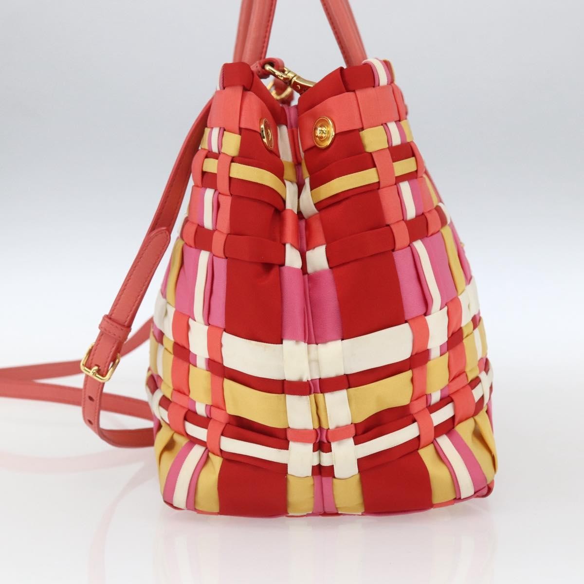 Prada PRADA Hand Bag Nylon 2way Red Gold Authentic 164691