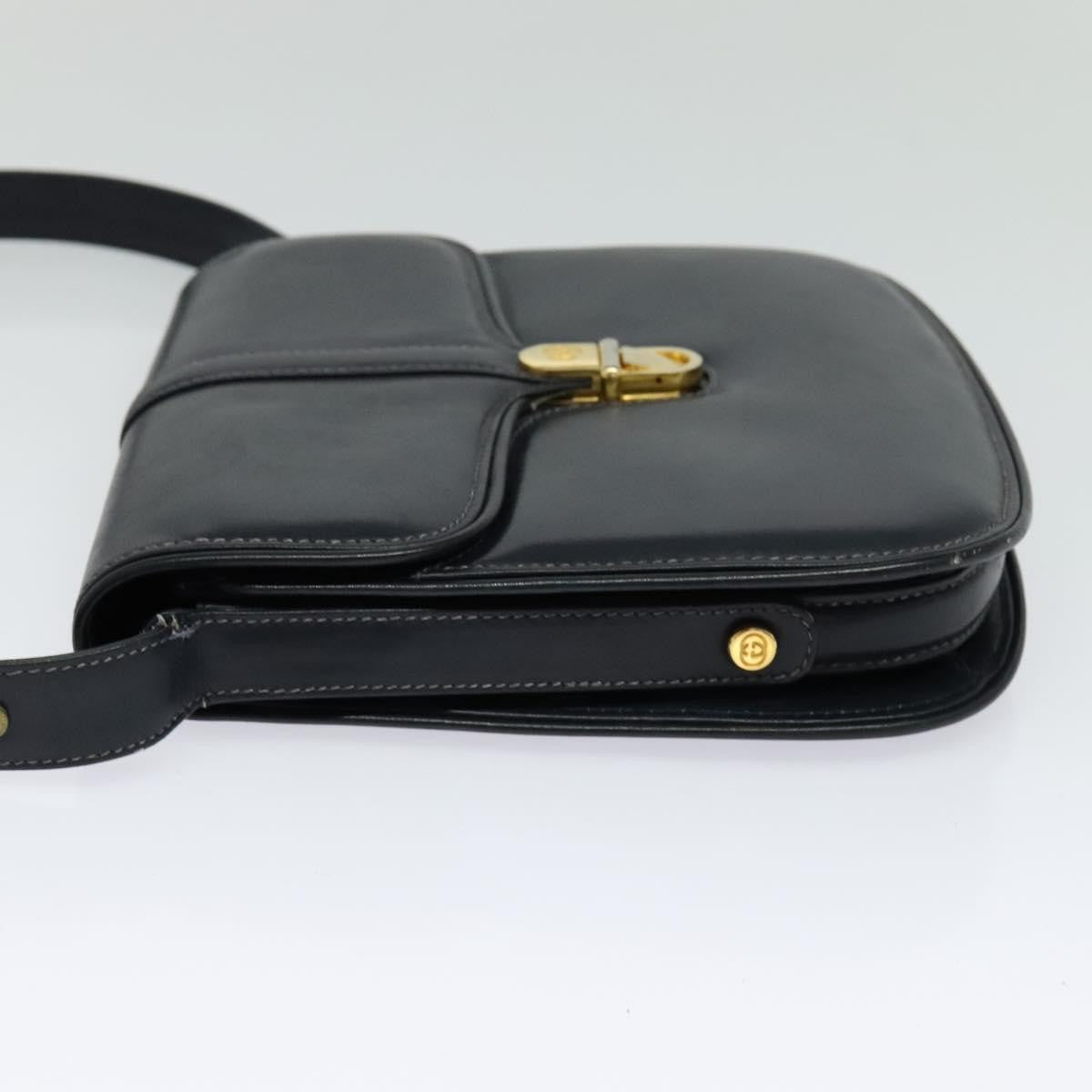 Gucci GUCCI Shoulder Bag Leather Navy Gold Authentic ep8402