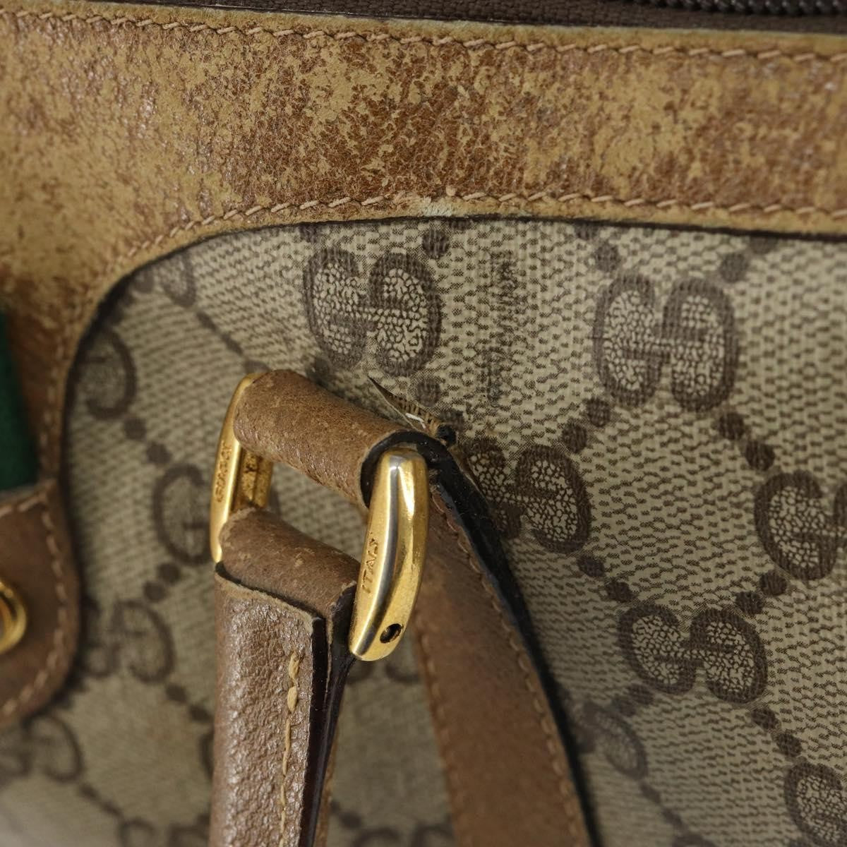 Gucci GUCCI GG Supreme Web Sherry Line Boston Bag PVC Beige Gold 40 02 006 Authentic 144227