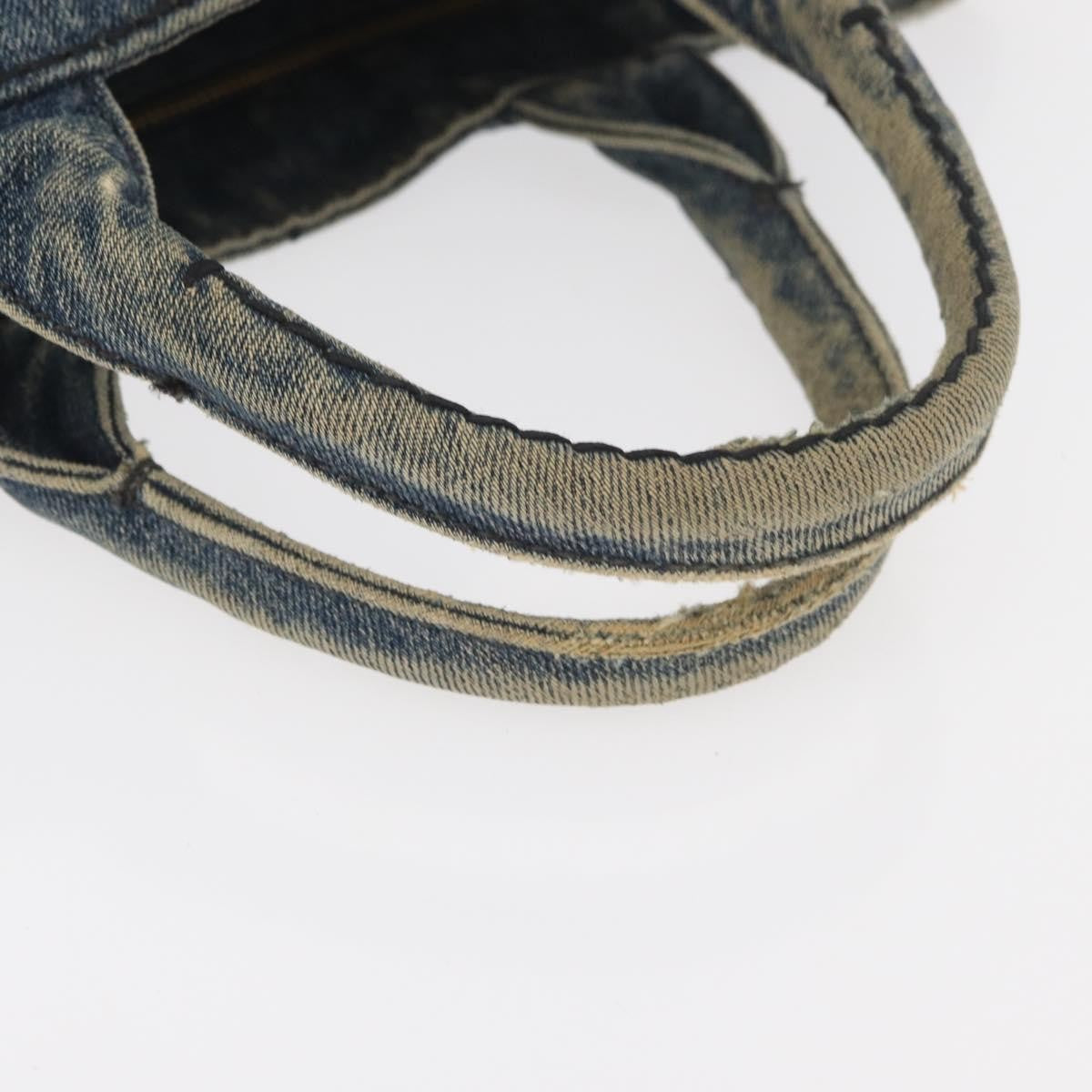 Prada PRADA Canapa PM Hand Bag Denim Blue Gold Authentic bs34435