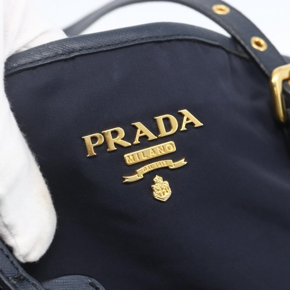 Prada PRADA Tote Bag Nylon Navy Gold Authentic 166304