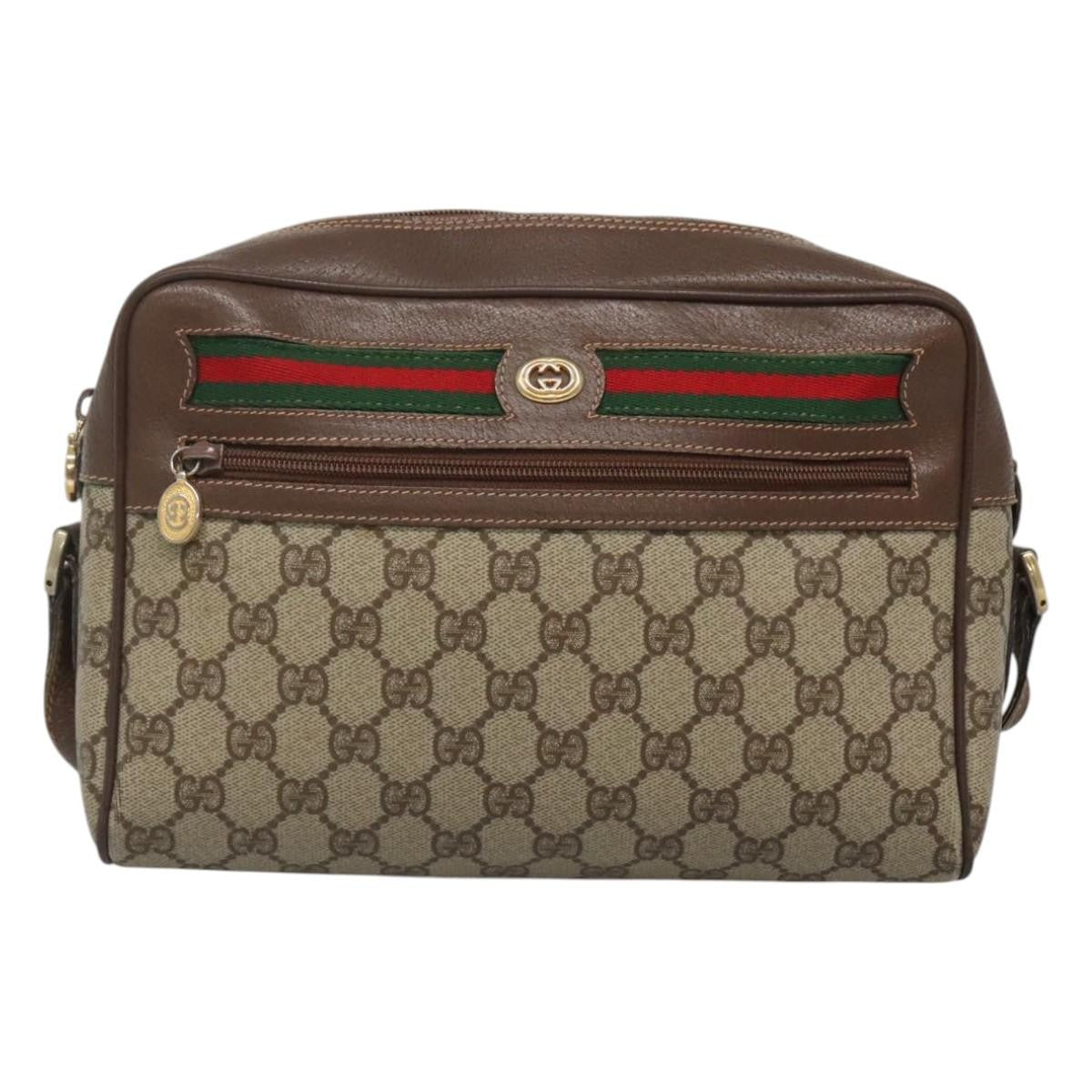 Gucci GUCCI GG Supreme Web Sherry Line Bag PVC Beige Gold Red 56 02 088 Authentic BA2392