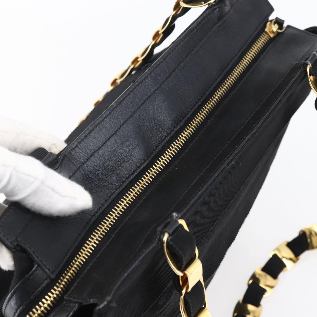 Salvatore Ferragamo Salvatore Ferragamo Chain Vala Tote Bag Canvas Navy Gold Authentic BA7334