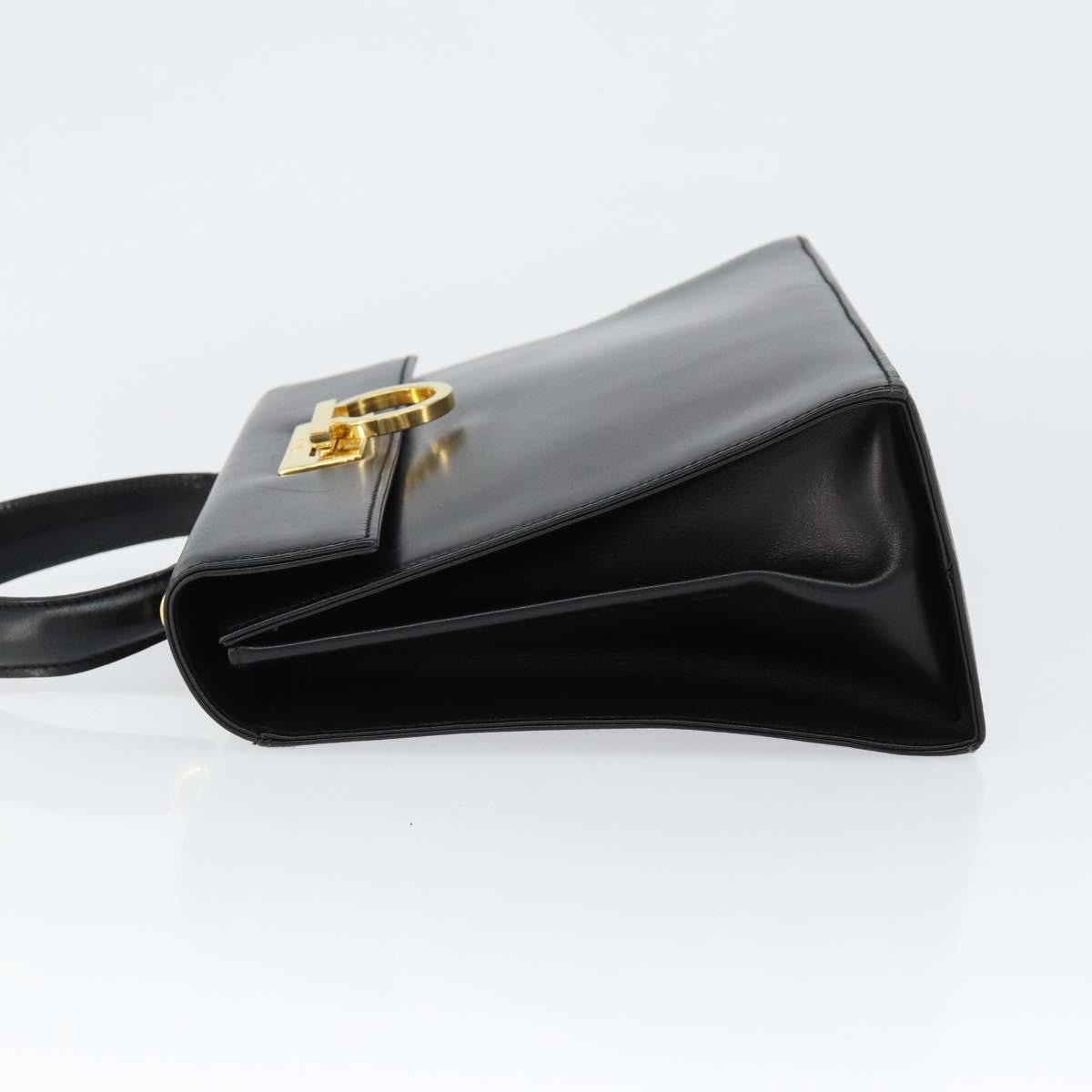 Salvatore Ferragamo Salvatore Ferragamo Gancini Hand Bag Leather Black Gold Authentic 149087