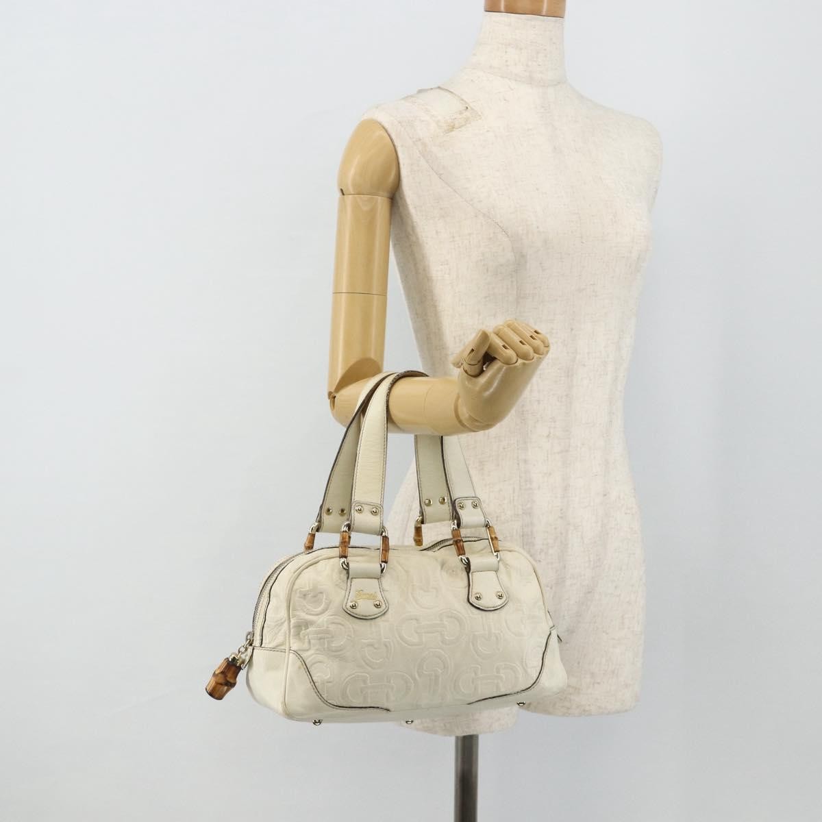 Gucci GUCCI Bamboo Boston Bag Leather White Gold 154376 Authentic ep14116