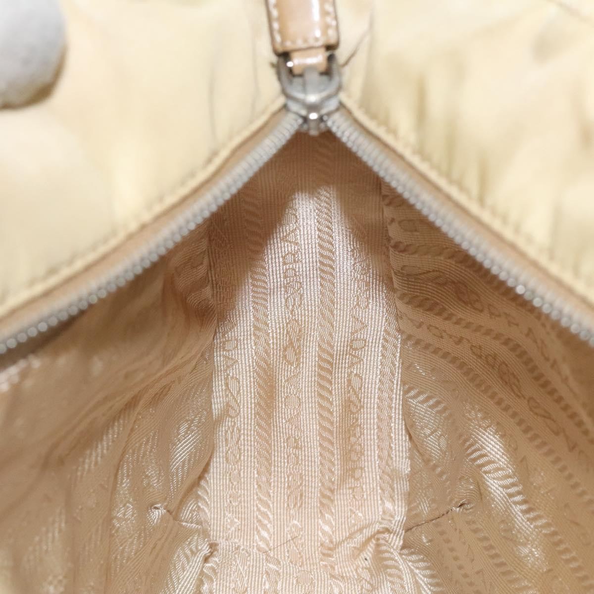 Prada PRADA Tote Bag Nylon Leather Beige Silver Authentic 129939