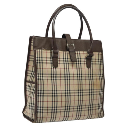 Burberry BURBERRY Nova Check Tote Bag Canvas Beige Silver Authentic 118228