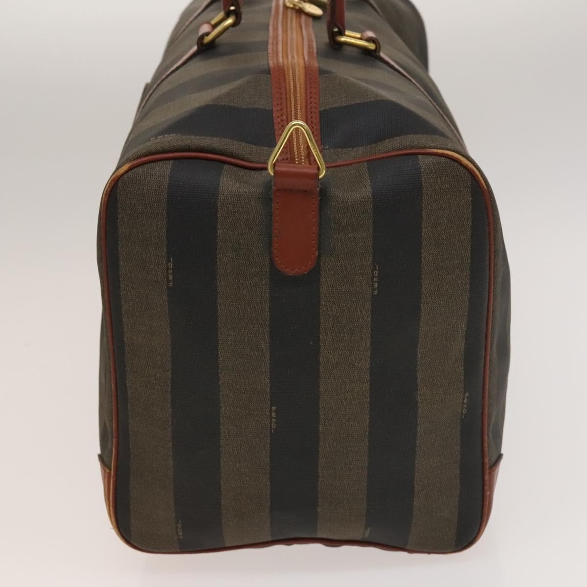 Fendi FENDI Pecan Canvas Boston Bag Black Brown gold Authentic ep10025