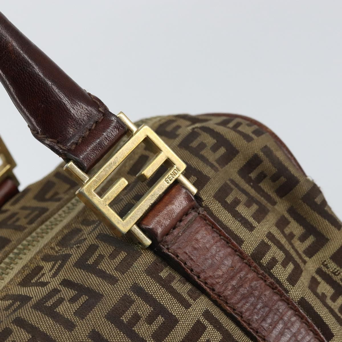 Fendi FENDI Zucchino Canvas Hand Bag Beige Gold Authentic ka2154