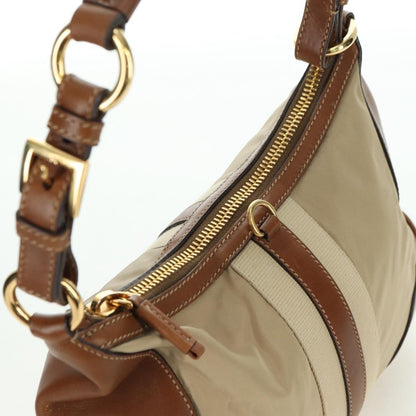 Prada PRADA Hand Bag Nylon Leather Beige Gold Authentic am11645A