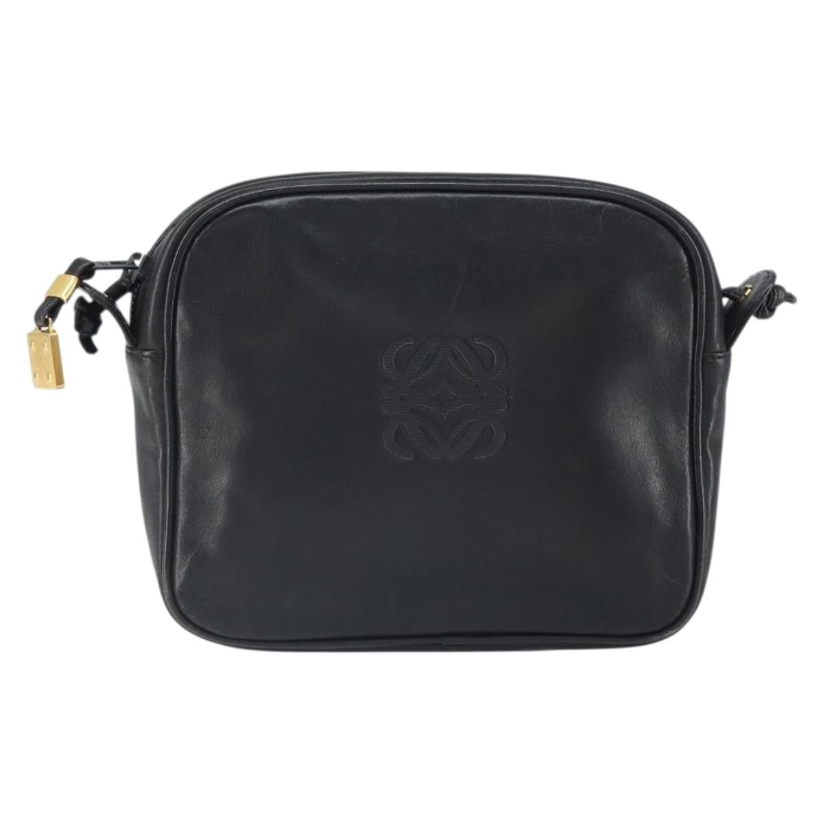 Loewe LOEWE Anagram Shoulder Bag Leather Black Gold Authentic 162165