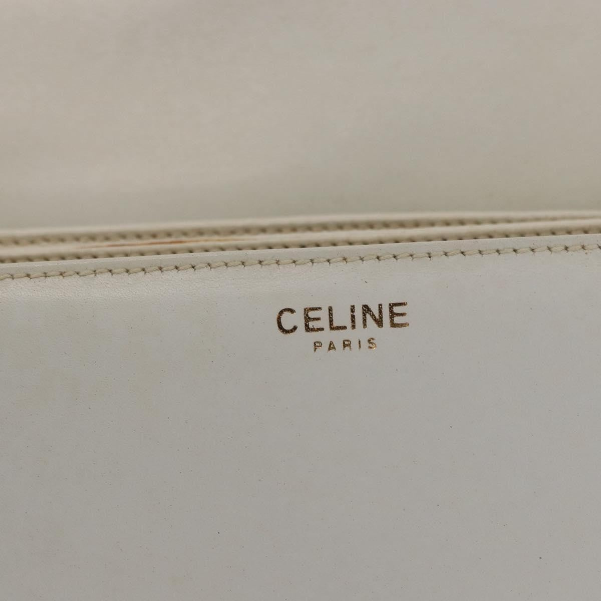 Celine CELINE Shoulder Bag Leather White Gold Authentic yk19773