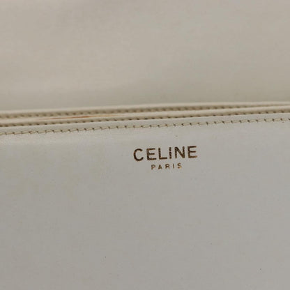 Celine CELINE Shoulder Bag Leather White Gold Authentic yk19773