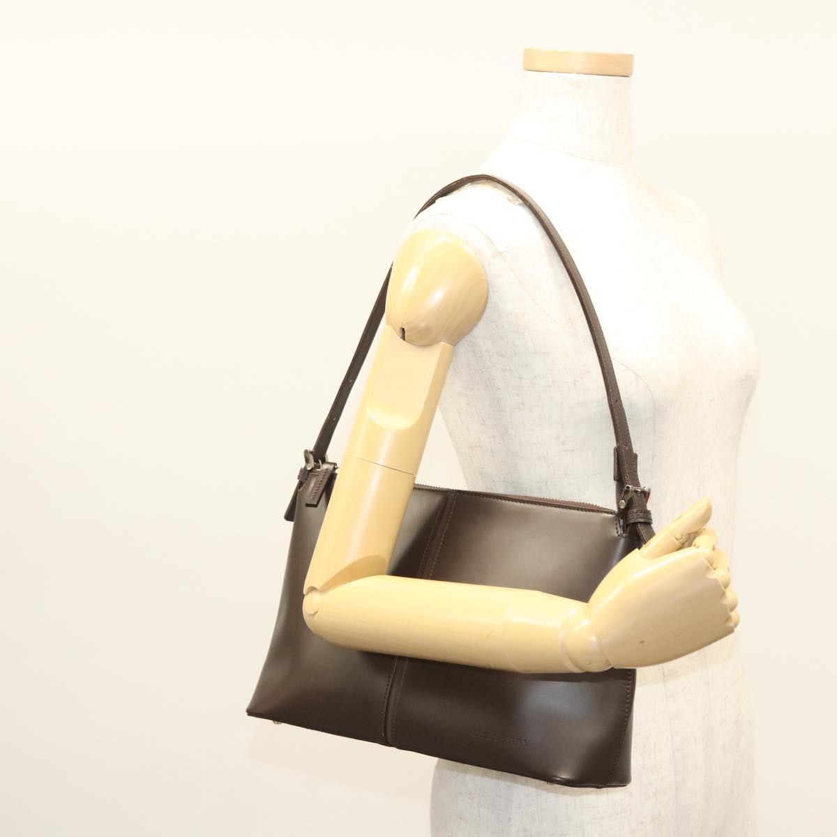 Burberry BURBERRY Shoulder Bag Leather Brown Silver Authentic BA2674