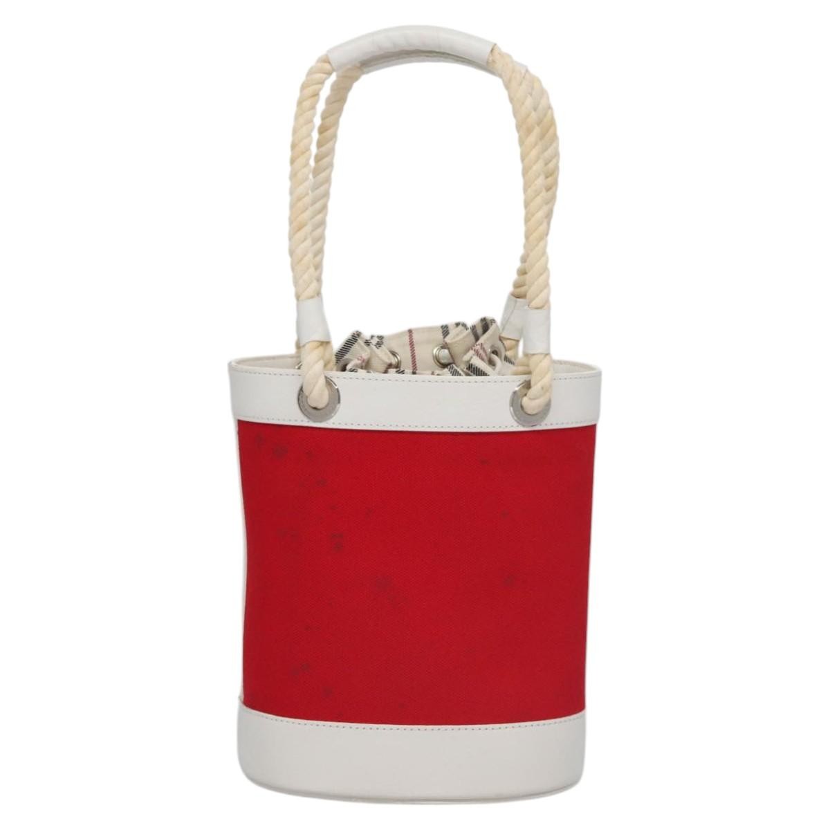Burberry BURBERRY Blue Label Hand Bag Canvas Leather Red White Silver Authentic 113132