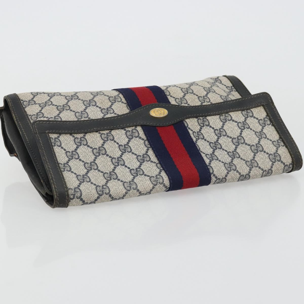 Gucci GUCCI GG Supreme Sherry Line Clutch Bag PVC Navy Gold 41 014 3087 Authentic YKZ1523
