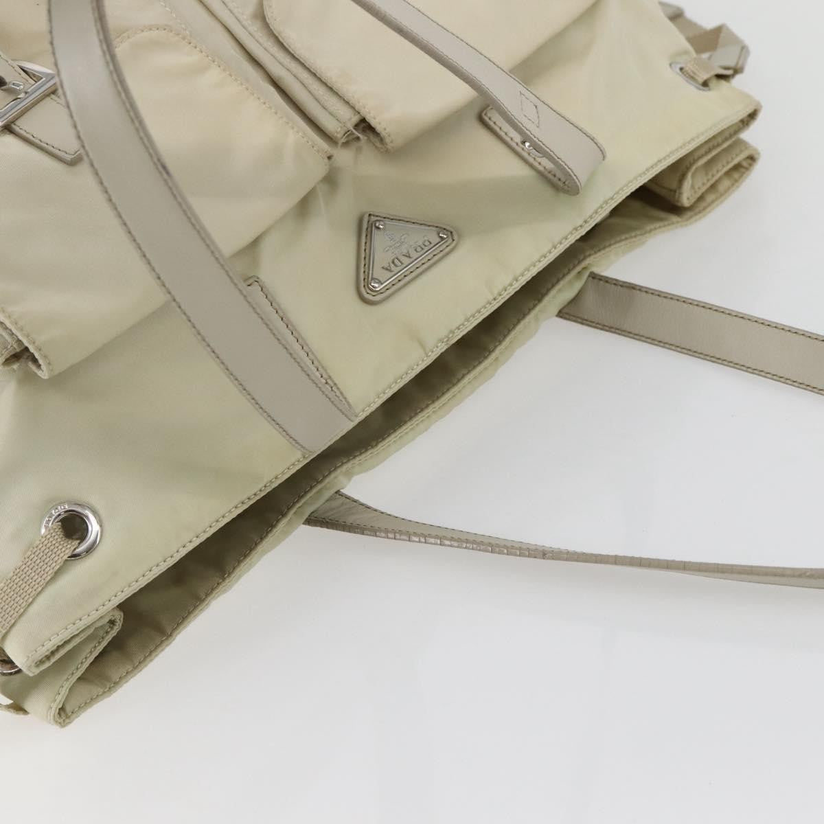 Prada PRADA Tote Bag Nylon Beige Silver Authentic mr1510