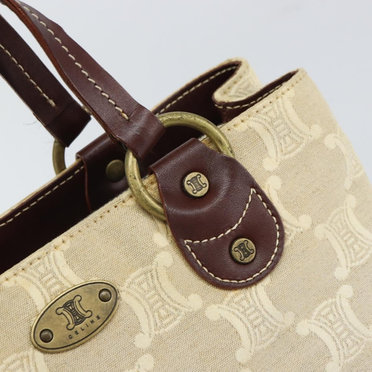 Celine CELINE Macadam Canvas Hand Bag Beige Gold Authentic 168626