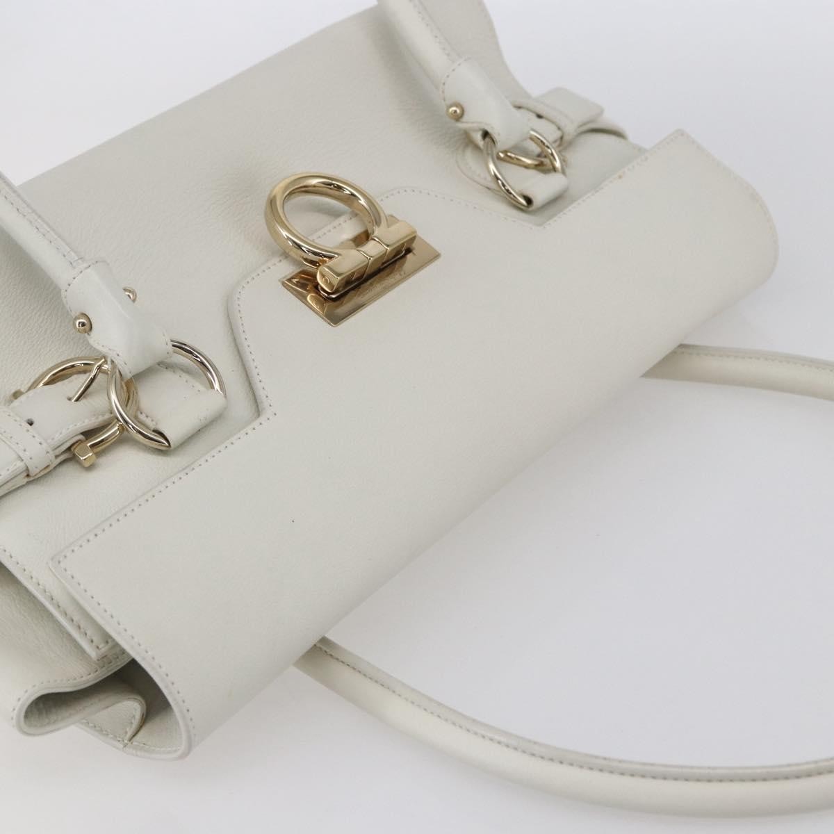 Salvatore Ferragamo Salvatore Ferragamo Gancini Shoulder Bag Leather White Gold Authentic 154689