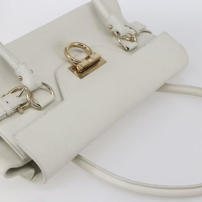 Salvatore Ferragamo Salvatore Ferragamo Gancini Shoulder Bag Leather White Gold Authentic 154689