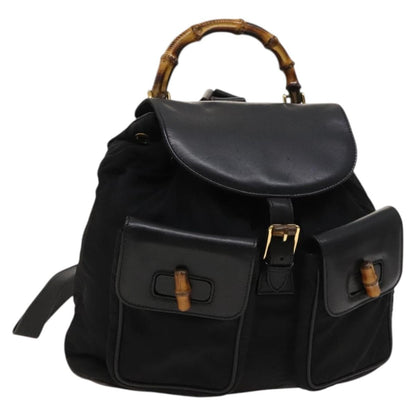 Gucci GUCCI Bamboo Backpack Leather Black Authentic th5812 Bag