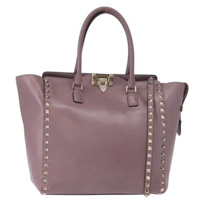 Valentino VALENTINO Studs Hand Bag Leather 2way Purple Gold Authentic gh1289