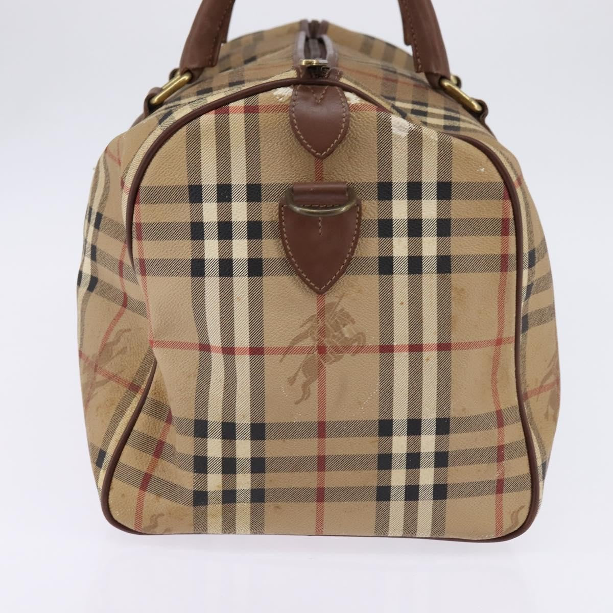 Burberrys Burberrys Nova Check Boston Bag PVC Beige Gold Authentic gh919