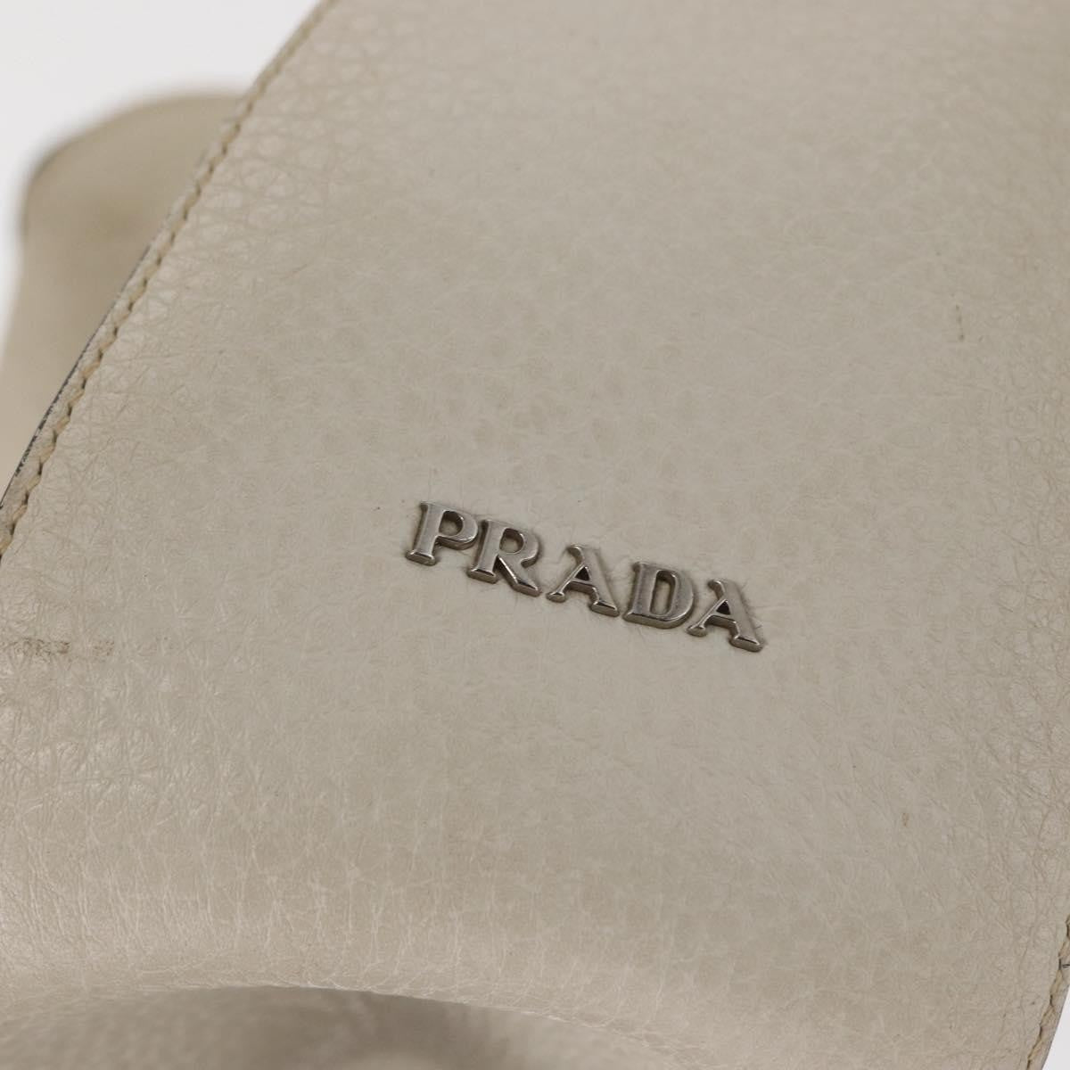 Prada PRADA Grommet Punching Chain Hand Bag Leather Ivory Silver Authentic 165205