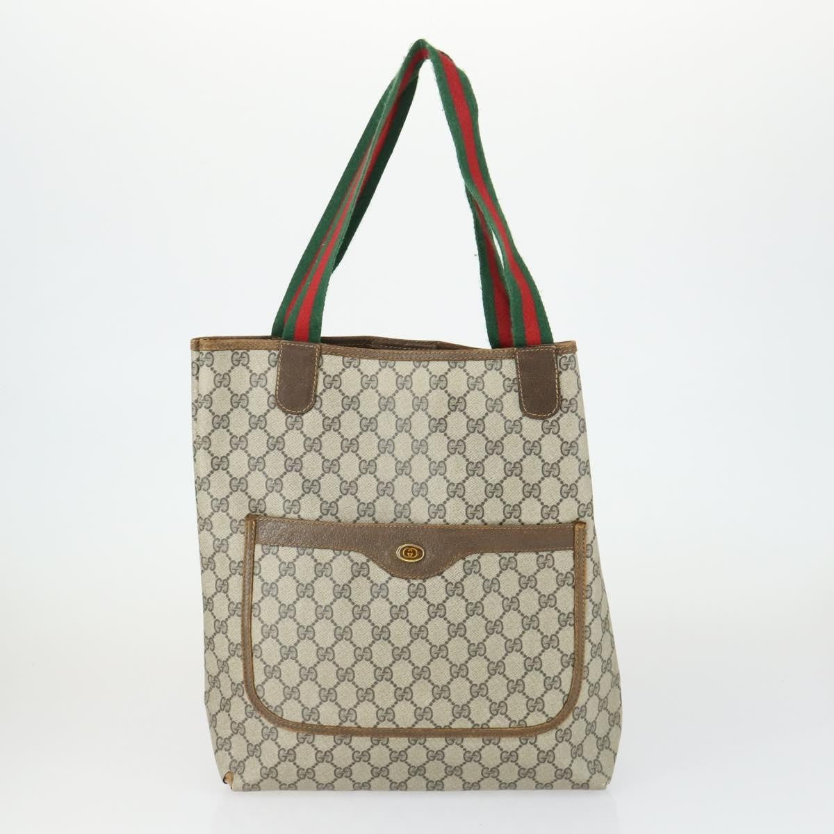 Gucci GUCCI GG Supreme GG Plus Web Sherry Line Bag PVC 4 Set Beige Green Authentic 160748