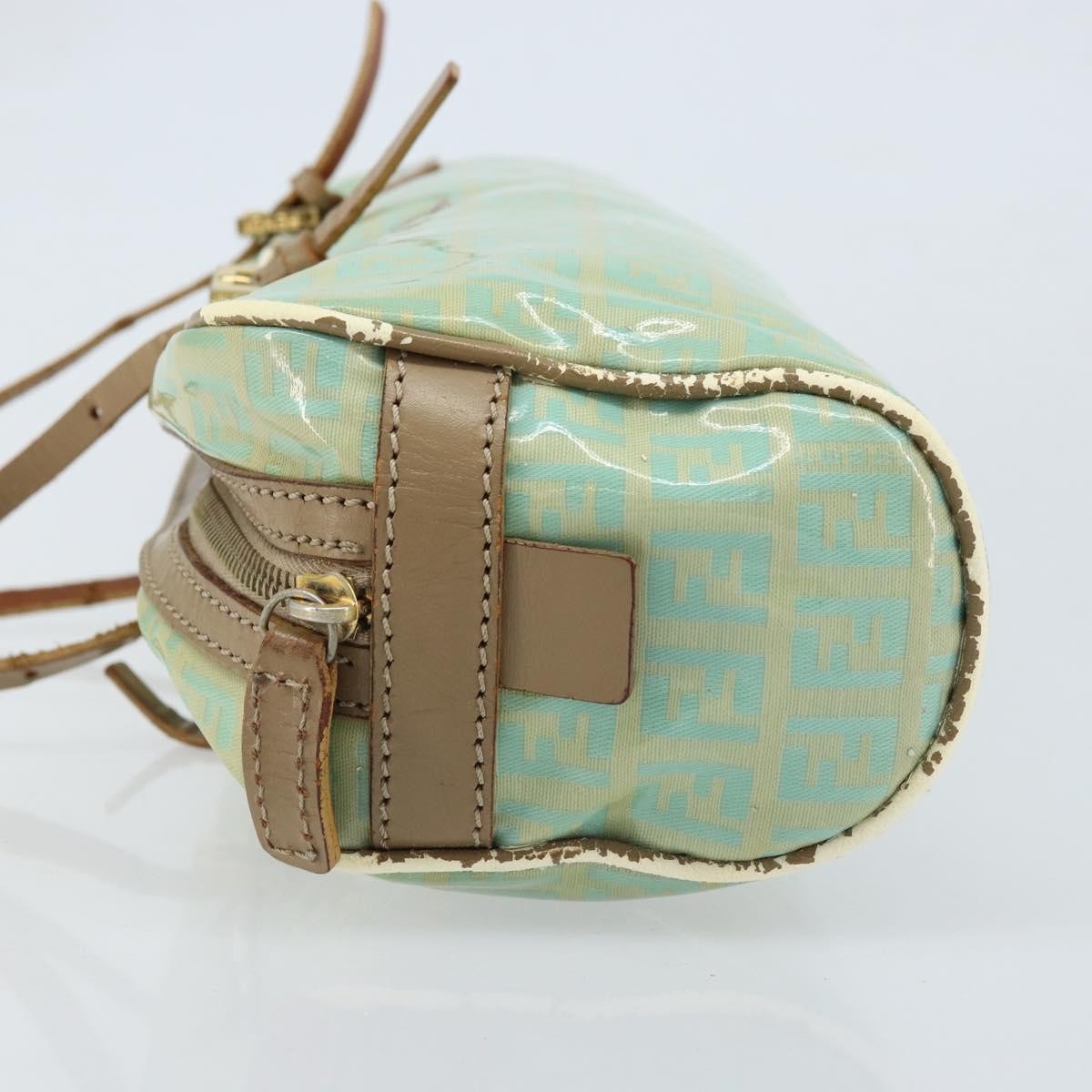 Fendi FENDI Zucchino Canvas Hand Bag Coated Canvas Green Gold Authentic ARZ139