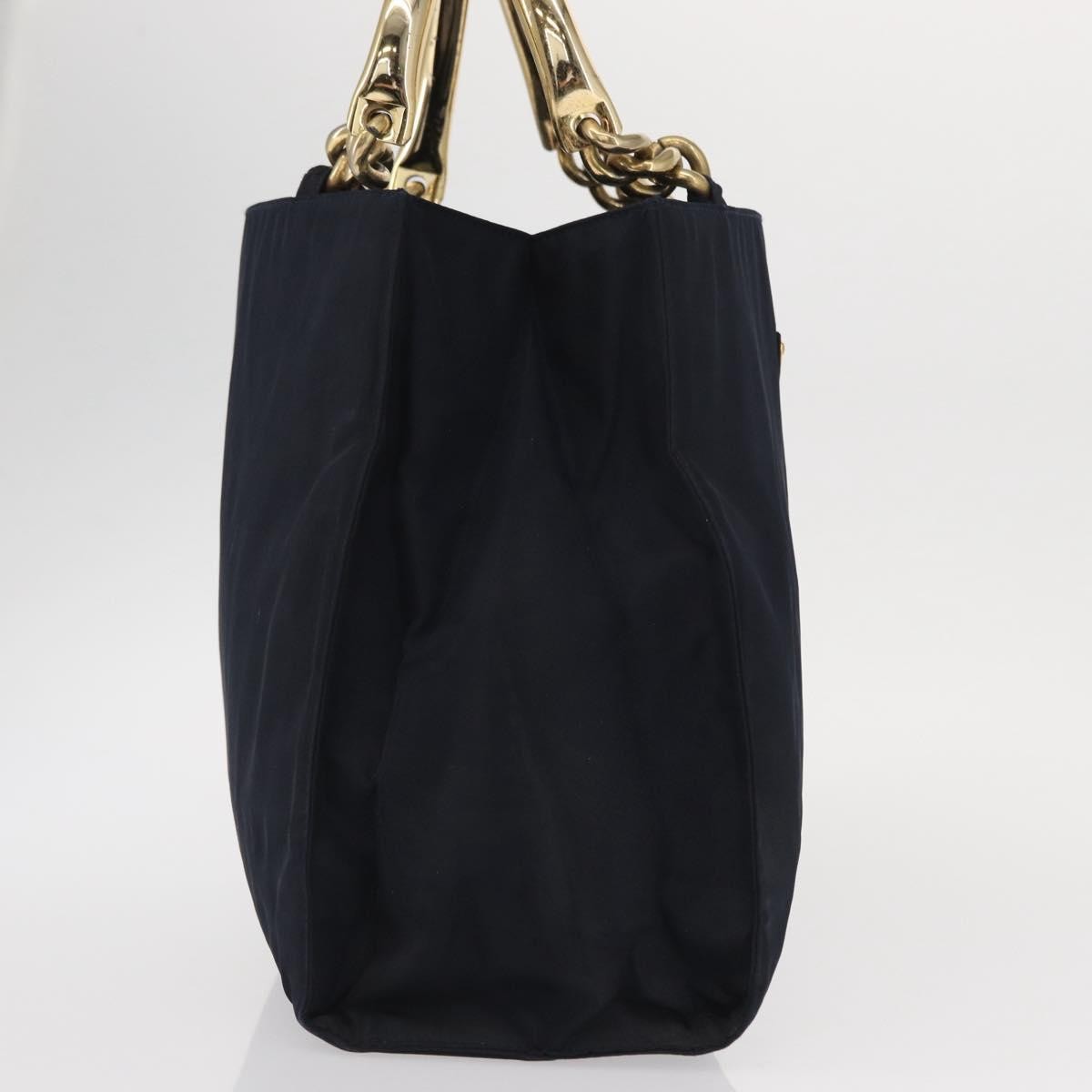 Prada PRADA Hand Bag Nylon Navy Gold Authentic 156119
