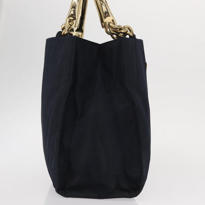 Prada PRADA Hand Bag Nylon Navy Gold Authentic 156119