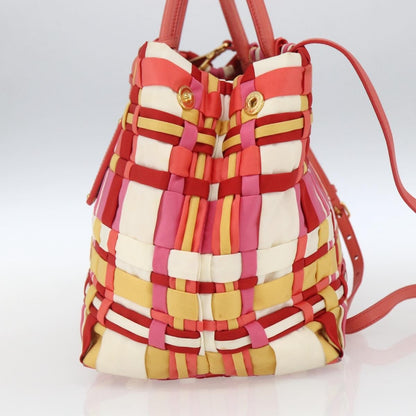 Prada PRADA Hand Bag Nylon 2way Red Gold Authentic 164691