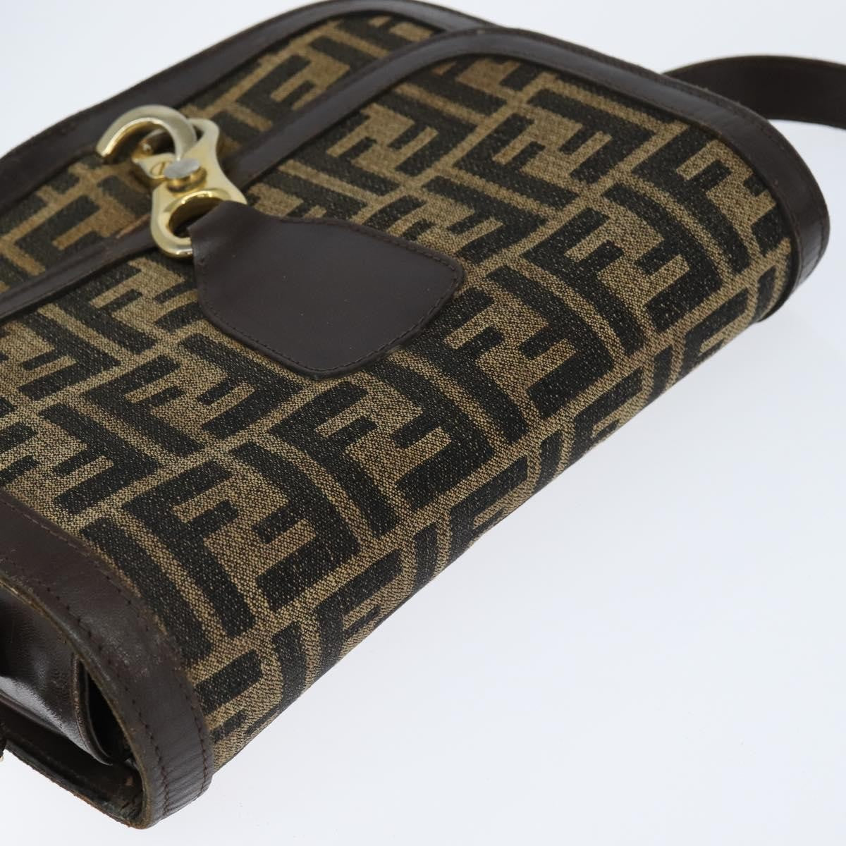 Fendi FENDI Zucca Canvas Shoulder Bag Black Brown Authentic 150285