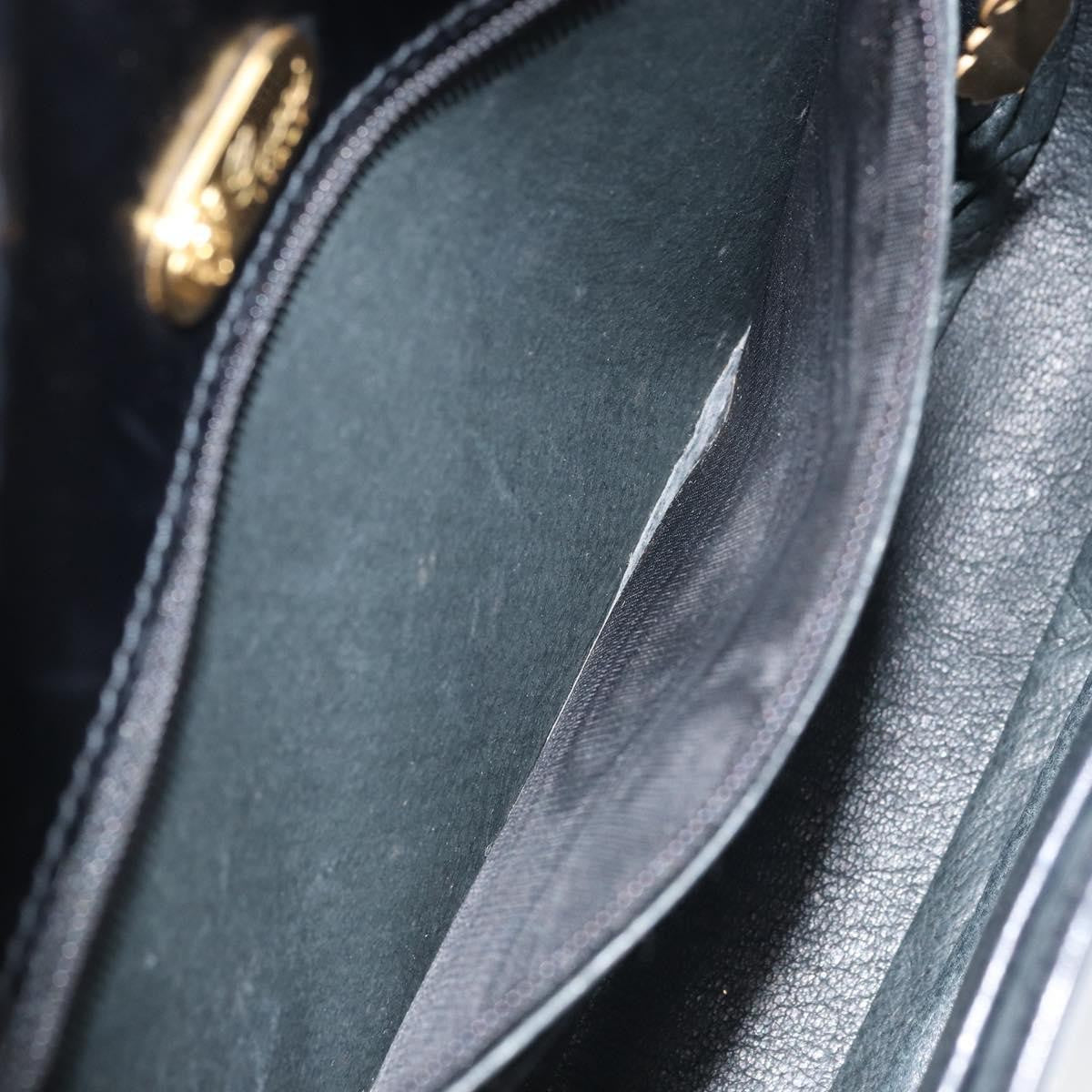 Gucci GUCCI Hand Bag Leather Black Gold Authentic ka2600