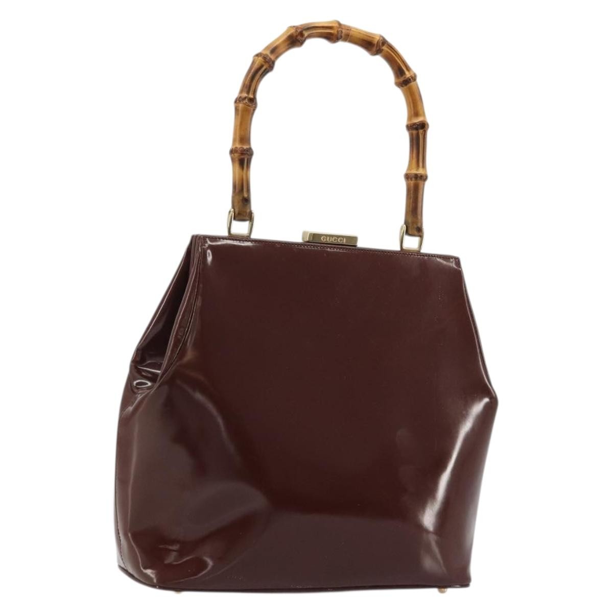 Gucci GUCCI Bamboo Hand Bag Patent leather Brown Gold 000 781 0295 Authentic 175307