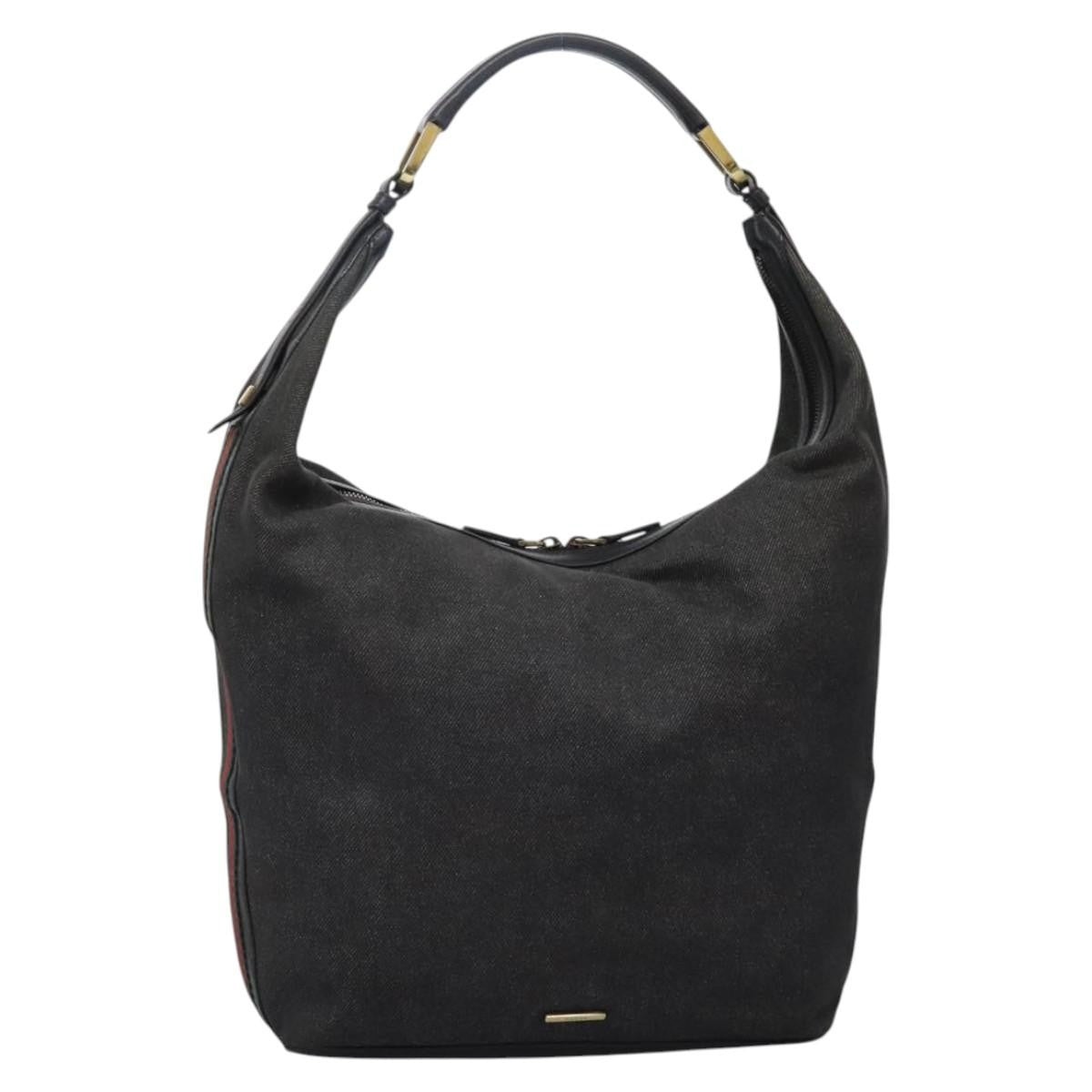 Gucci GUCCI Web Sherry Line Shoulder Bag Denim Black Red Green 73884 Authentic am8160