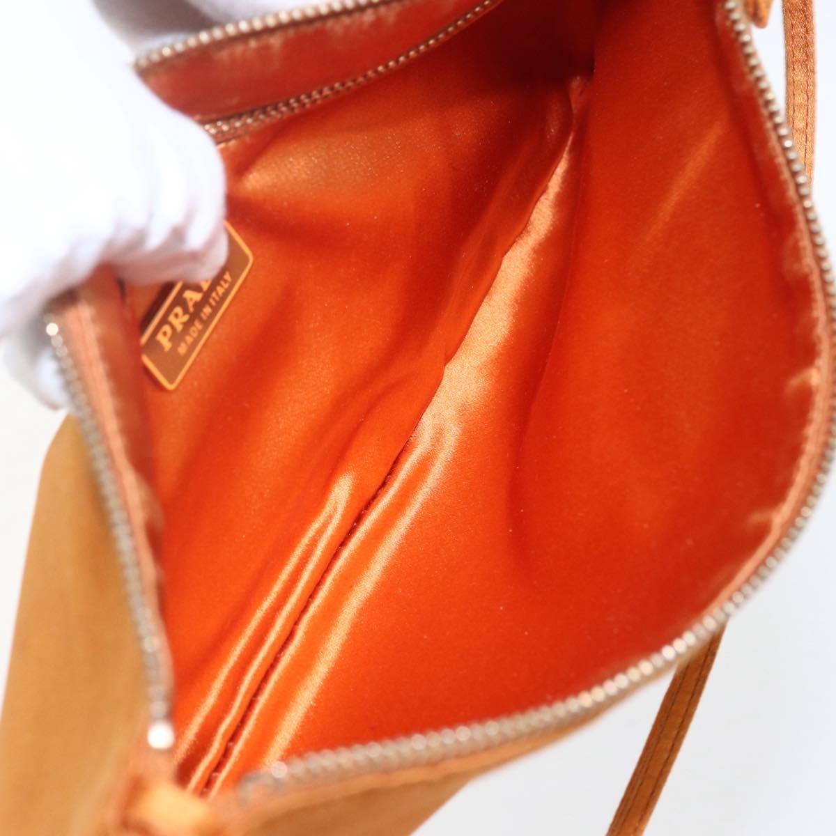 Prada PRADA Accessory Pouch Satin Orange Gold Authentic 161612 Bag