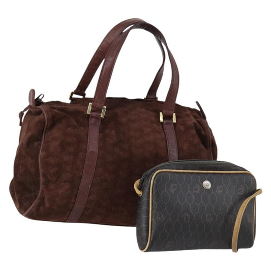 Dior Christian Dior BOTTEGA VENETA Hand Bag Suede PVC 2 Set Brown Gold Authentic bs30859
