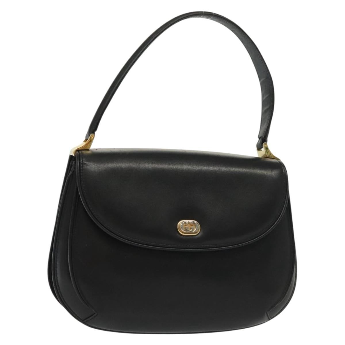 Gucci GUCCI Hand Bag Leather Black Gold 000 056 0004 Authentic ep10863