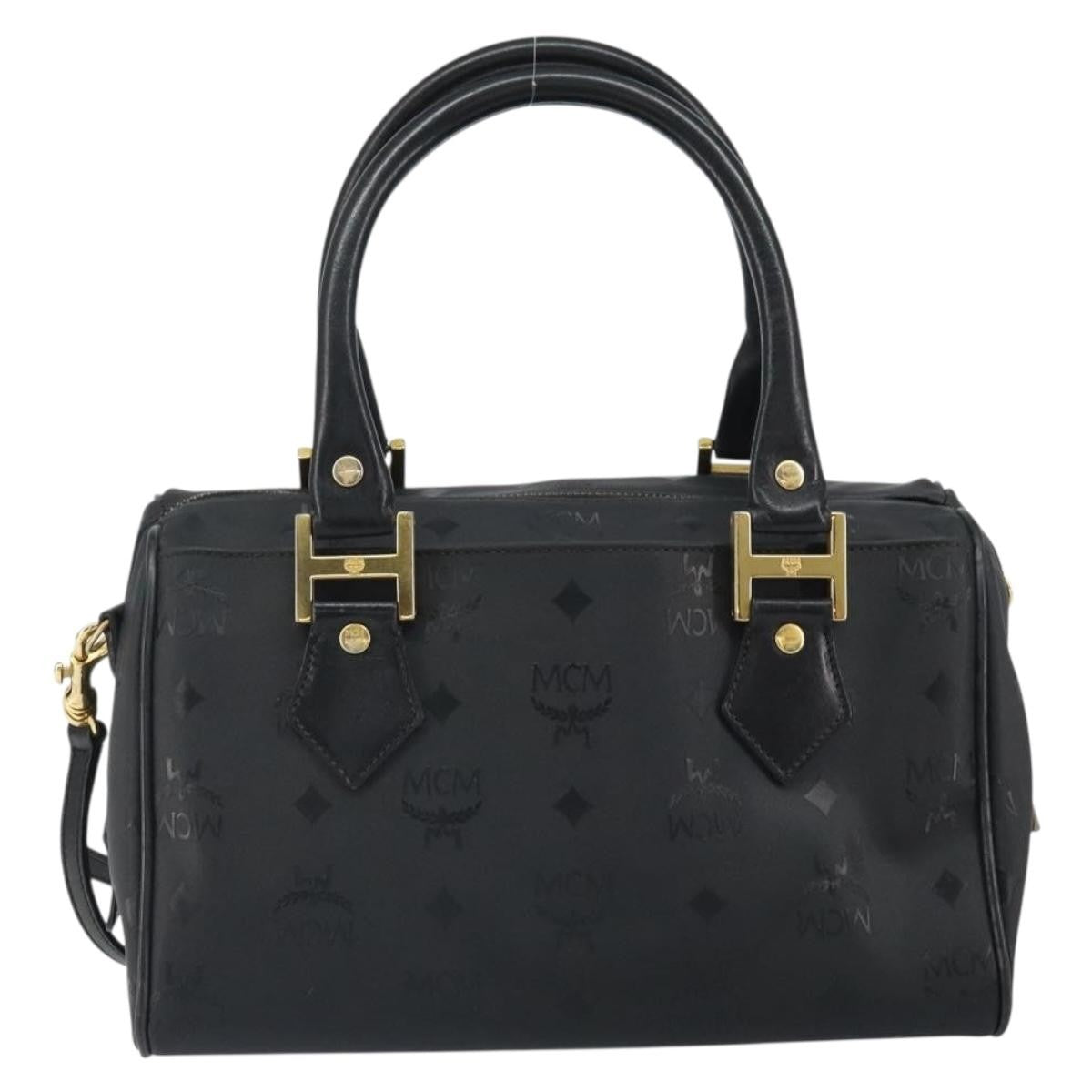 MCM MCM Vicetos Logogram Hand Bag PVC 2way Black Gold Authentic 160735