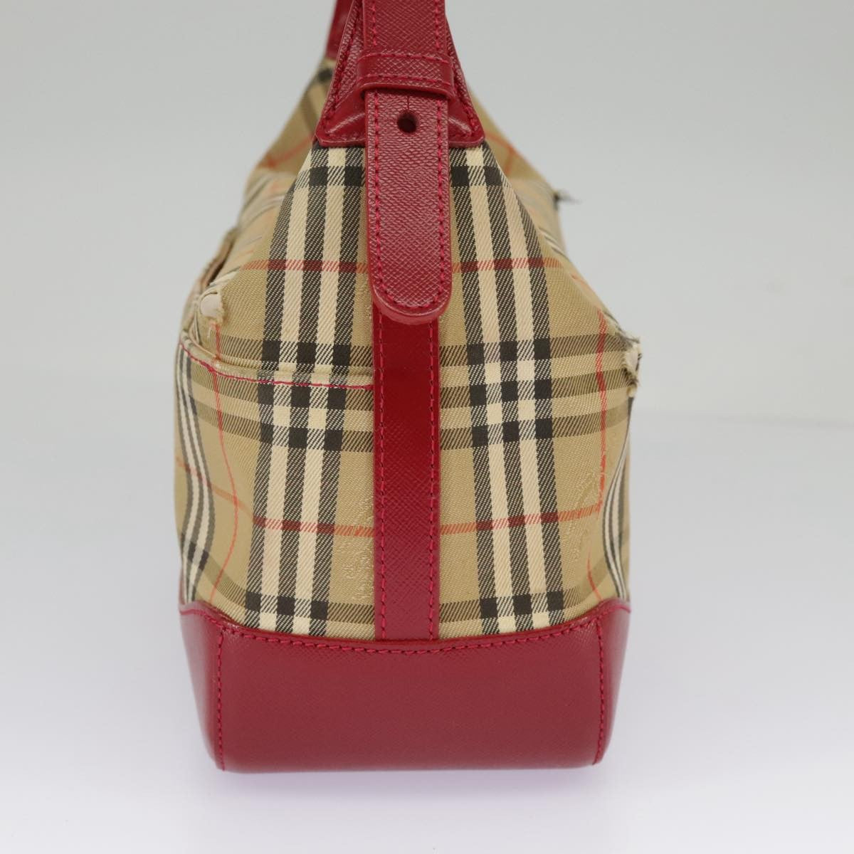 Burberry BURBERRY Nova Check Shoulder Bag Canvas Leather Beige Gold Red Authentic 98900