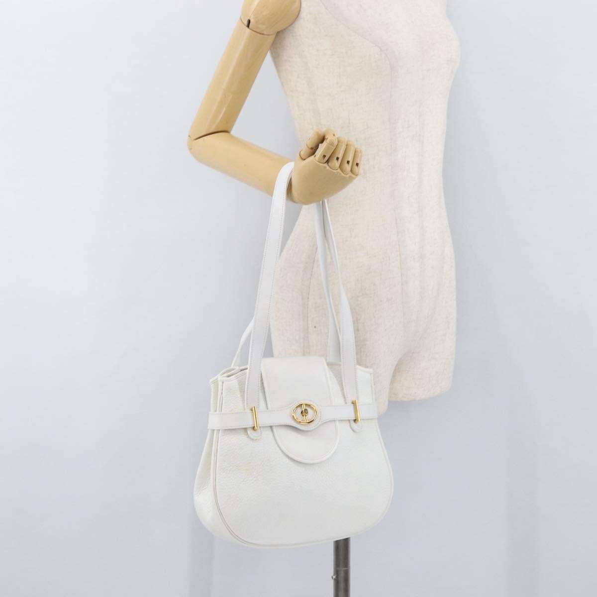 Dior Christian Dior Shoulder Bag Leather White Gold Authentic 176489