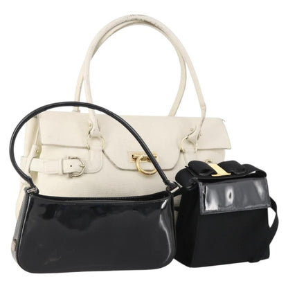 Salvatore Ferragamo Salvatore Ferragamo Hand Bag Patent leather 3 Set White Black Navy Authentic 162600