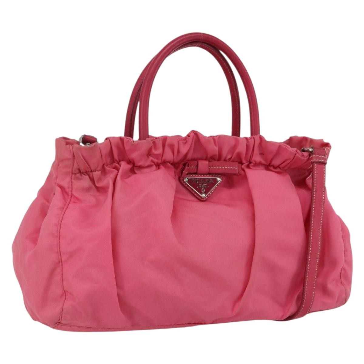 Prada PRADA Hand Bag Nylon 2way Pink Gold Authentic 159239